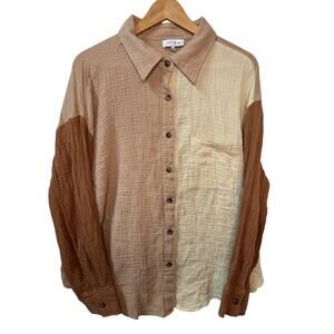 ACOA Colorblock Button Down  Shirt‎ Size L Cotton Minimalist Neutral Capsule